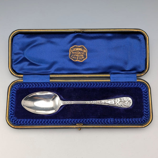 1909年 英国アンティーク 純銀製 クリスニングスプーン John Round&Son ケース入